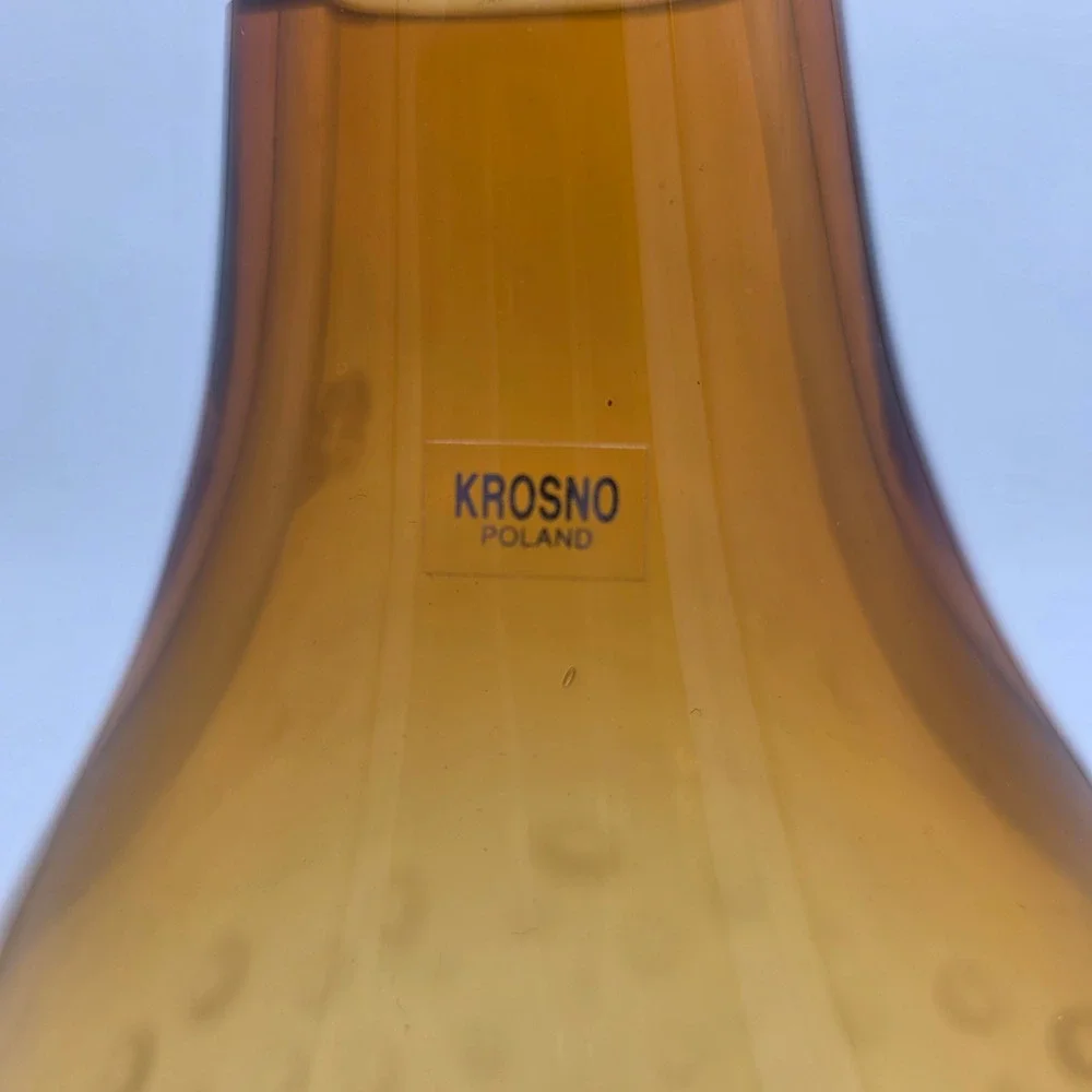 Krosno Poland Amber Bubble Glass‎ Vase Crate Barrel Morocco Decorative Accent